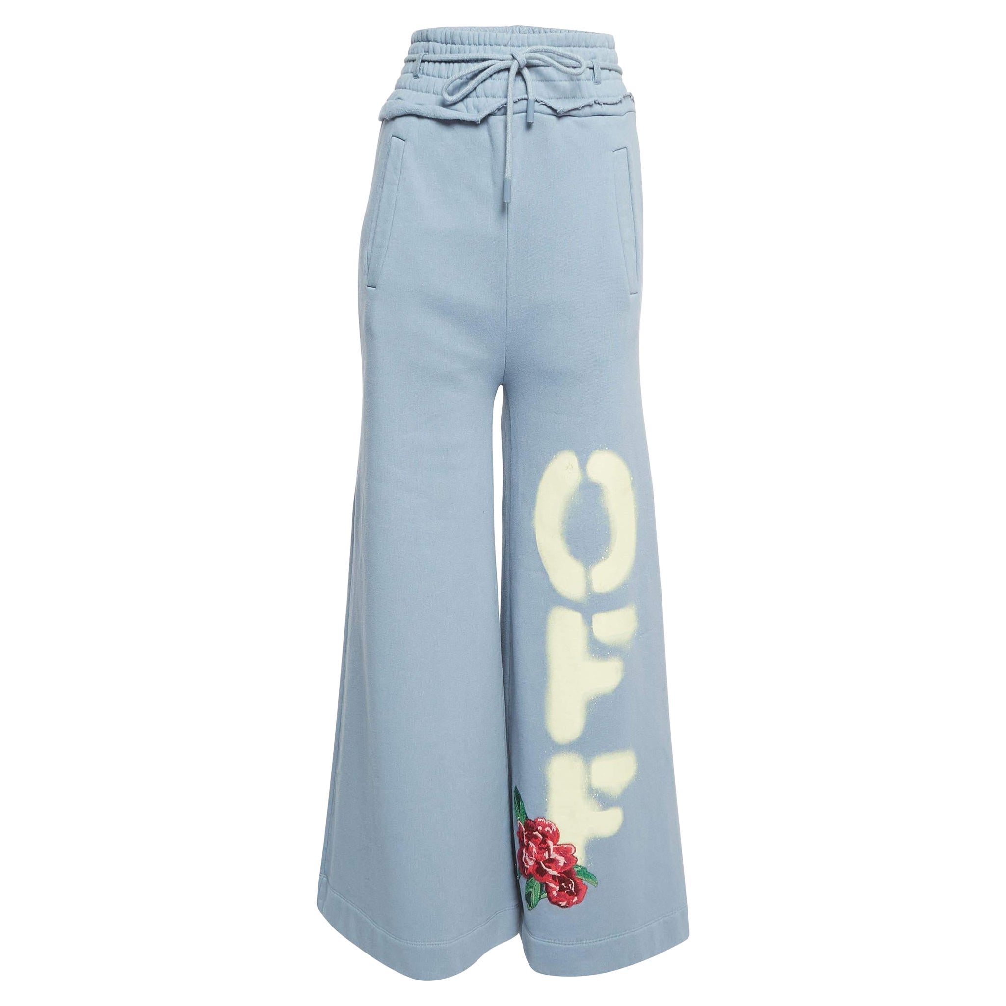 Off-White Blue Cotton Wide Leg Sweatpants XXS For Sale