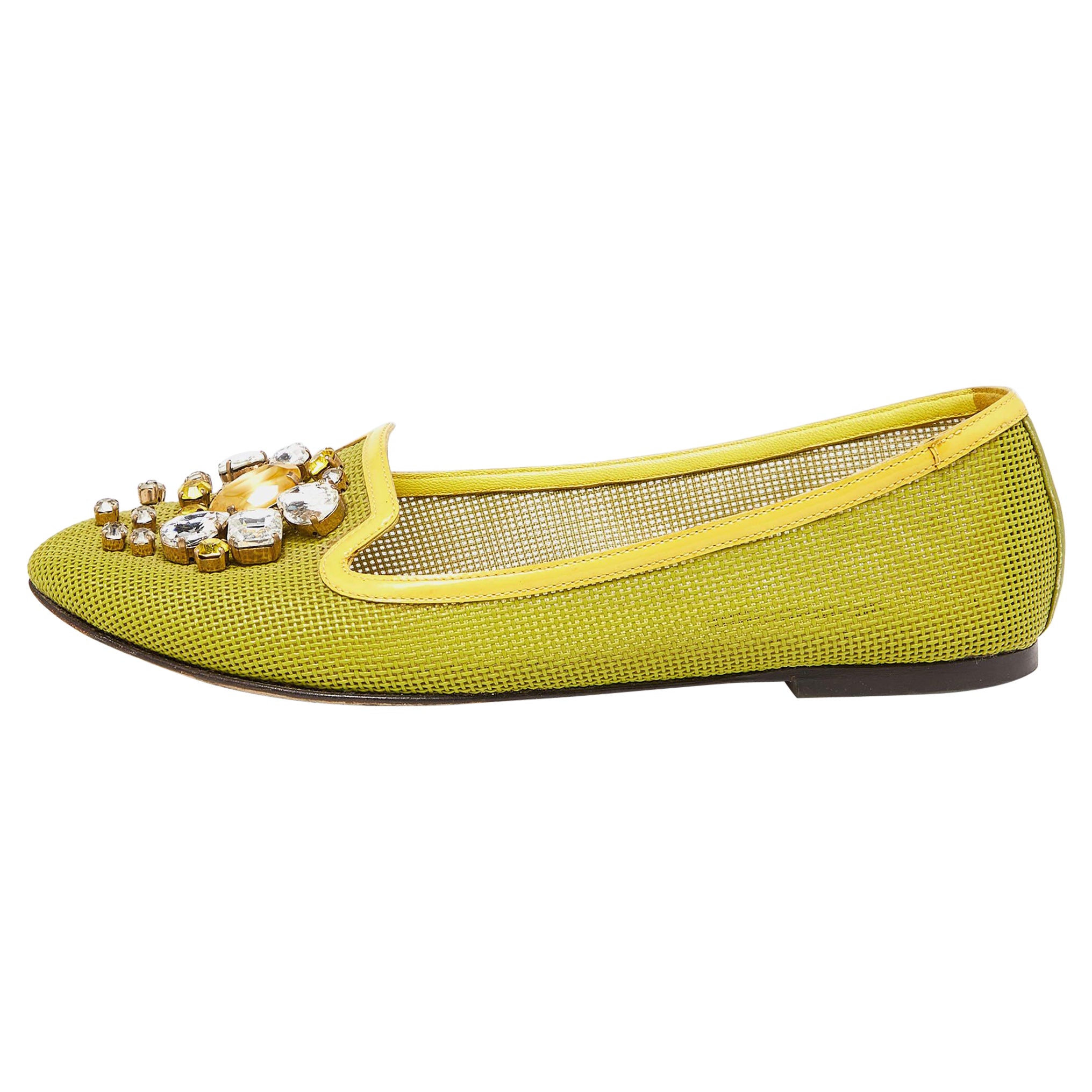 Dolce & Gabbana Mesh and Patent Leather Embellished Ballet Flats Size 37.5 For Sale