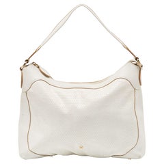 Aigner White Embossed Leather Zip Hobo