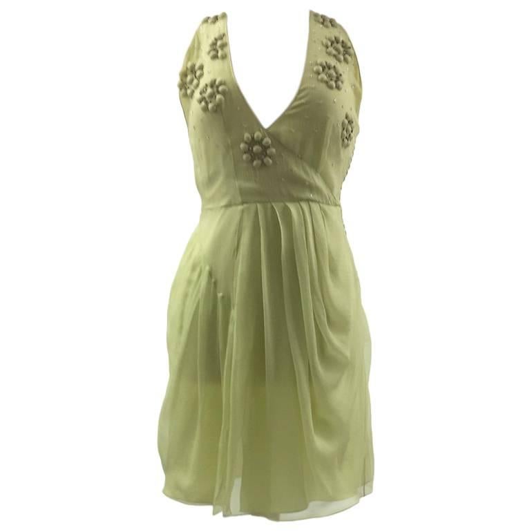 2007 Christian Dior Boutique Candy Lime Silk Chiffon Cocktail Dress For Sale