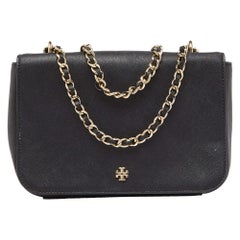 Tory Burch Black Leather Robinson Chain Crossbody Bag