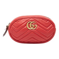Gucci Red Matelass&eacute; Leather Mini GG Marmont Belt Bag