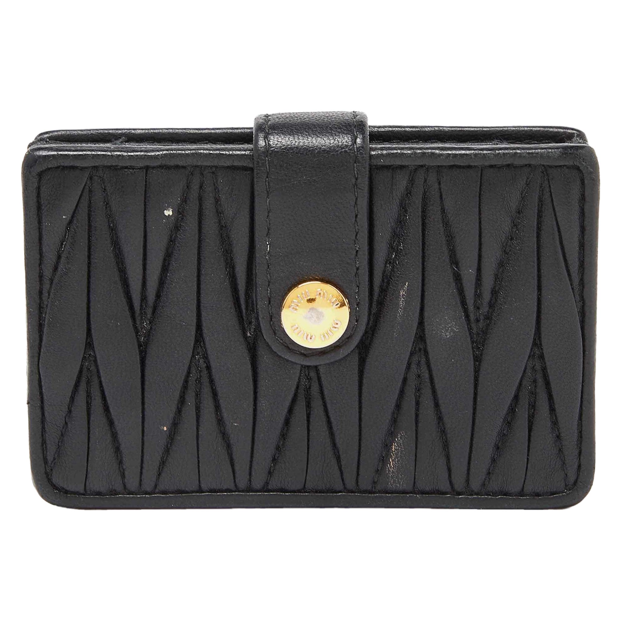 Miu Miu Black Matelass&eacute; Leather Card Case For Sale