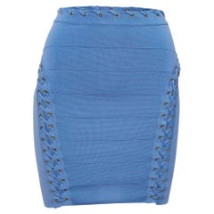 Elisabetta Franchi Minifalda de punto azul con detalle de encaje y ojales S