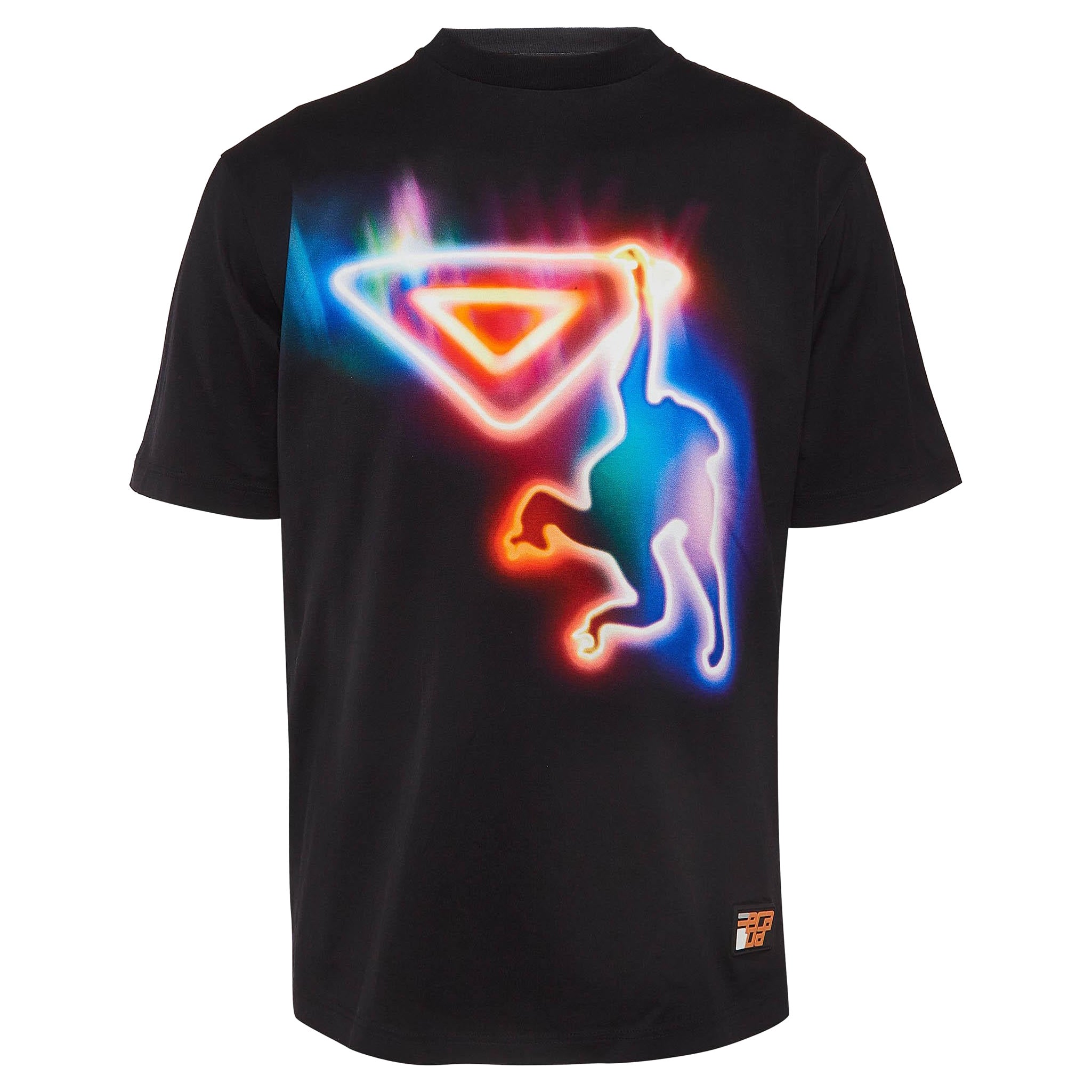 Prada Black Neon Monkey Print Jersey T-Shirt L For Sale