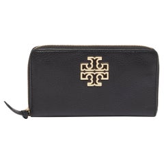 Tory Burch Black Leather Britten Zip Around Wallet