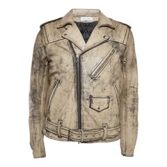 John Elliott X Blackmeans Beige Distress Ivory Paint Leather Riders Jacket XL