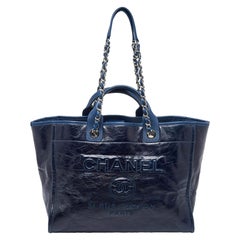 Chanel Navy Blue Leather Large Deauville Tote