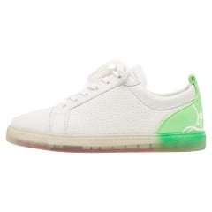 Christian Louboutin White/Green Leather Fun Vieira Low Top Sneakers Size 43
