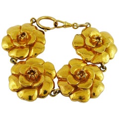 Chanel Vintage Gold Toned Iconic Camellia Bracelet
