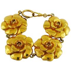 Chanel Vintage Gold Toned Iconic Camellia Bracelet 12