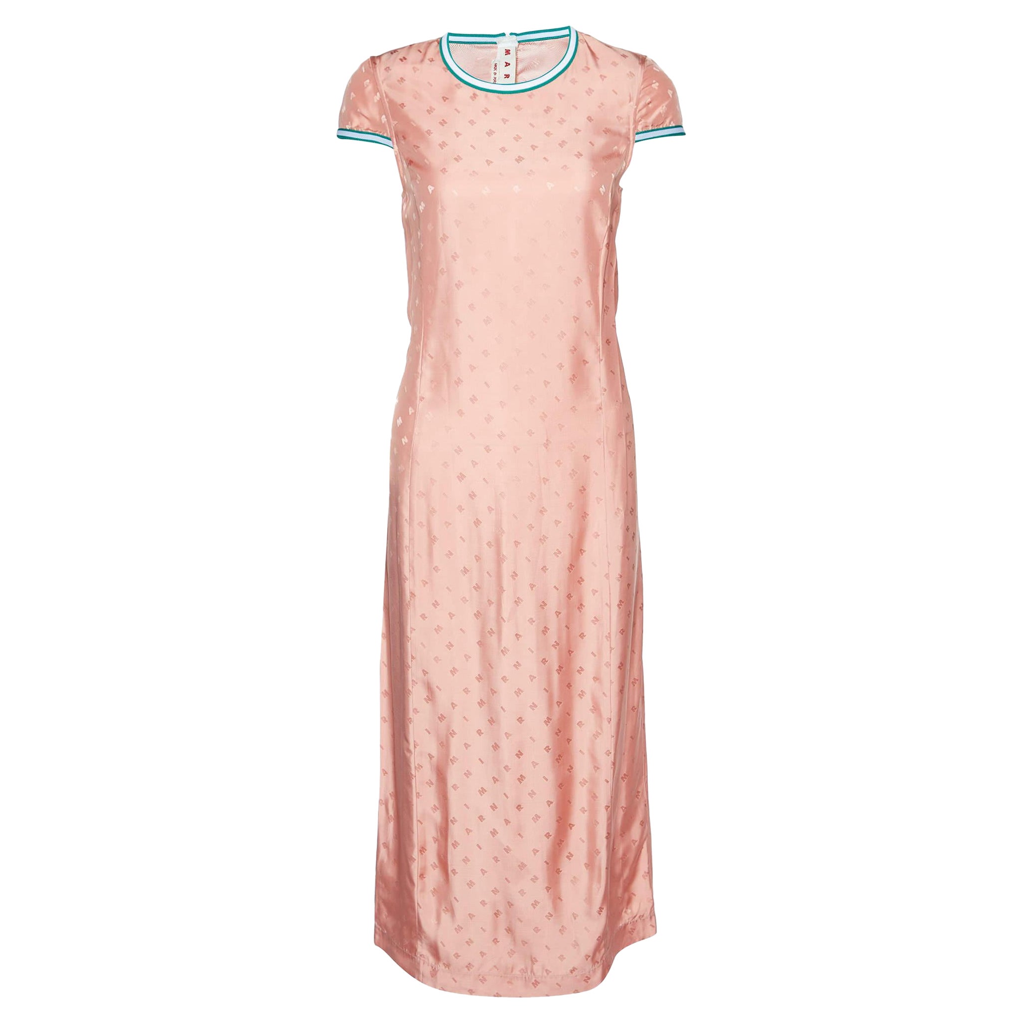 Marni Rosa Coral Logotipo Sateen Maxi Vestido S