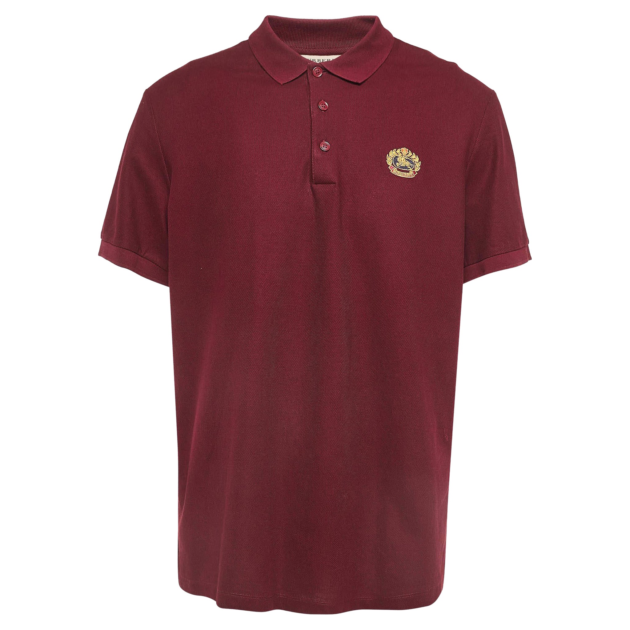 Burberry Maroon Cotton Pique Polo T-Shirt XXL For Sale