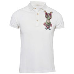 Etro White White Embroidered Cotton Polo T-Shirt S