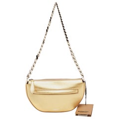 Burberry Gold Leder-Mini Olympia-Reißverschluss-Tasche mit Kette