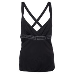 Versace Black Jersey Crystal Greca Embellished Tank Top M