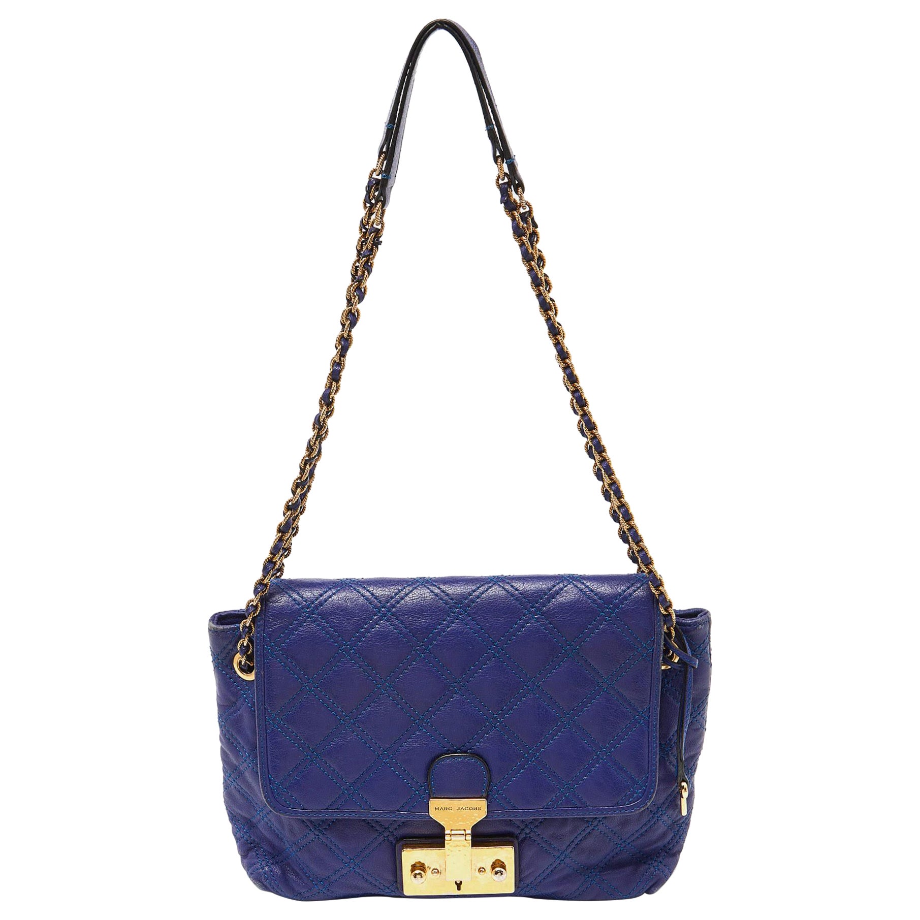 Marc Jacobs Bolso cruzado con solapa de piel acolchada azul