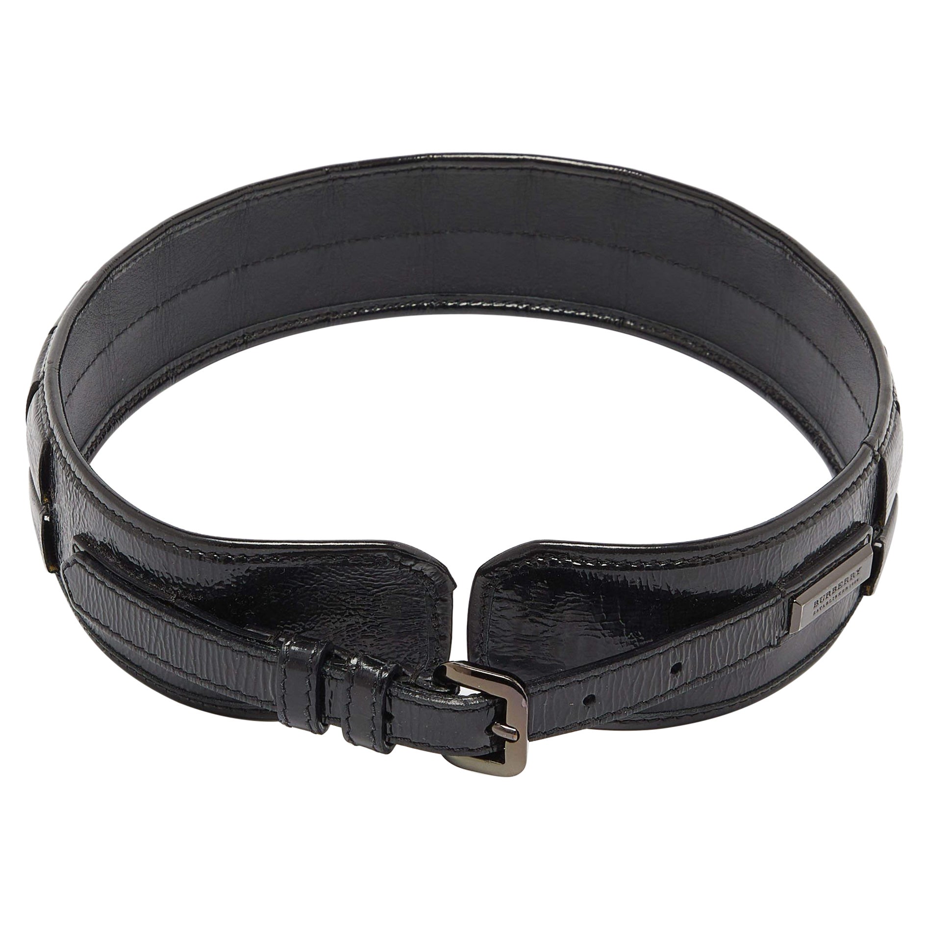 Burberry Black Patent Leather Buckle Waist Belt 70CM