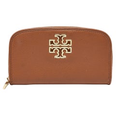 Tory Burch Brown Leather Britten Zip Around Wallet