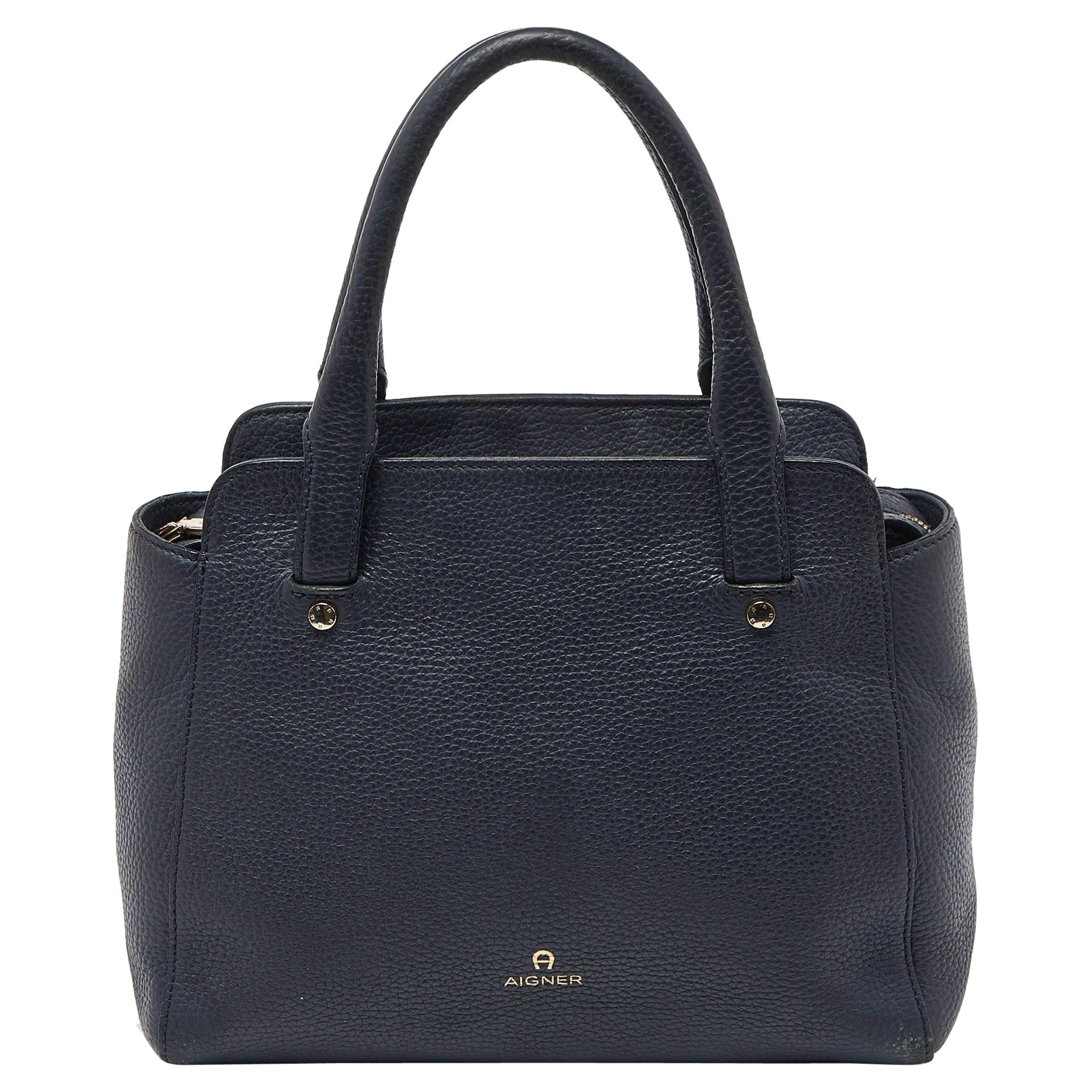 Aigner Blue Grained Leather Cybill Tote For Sale