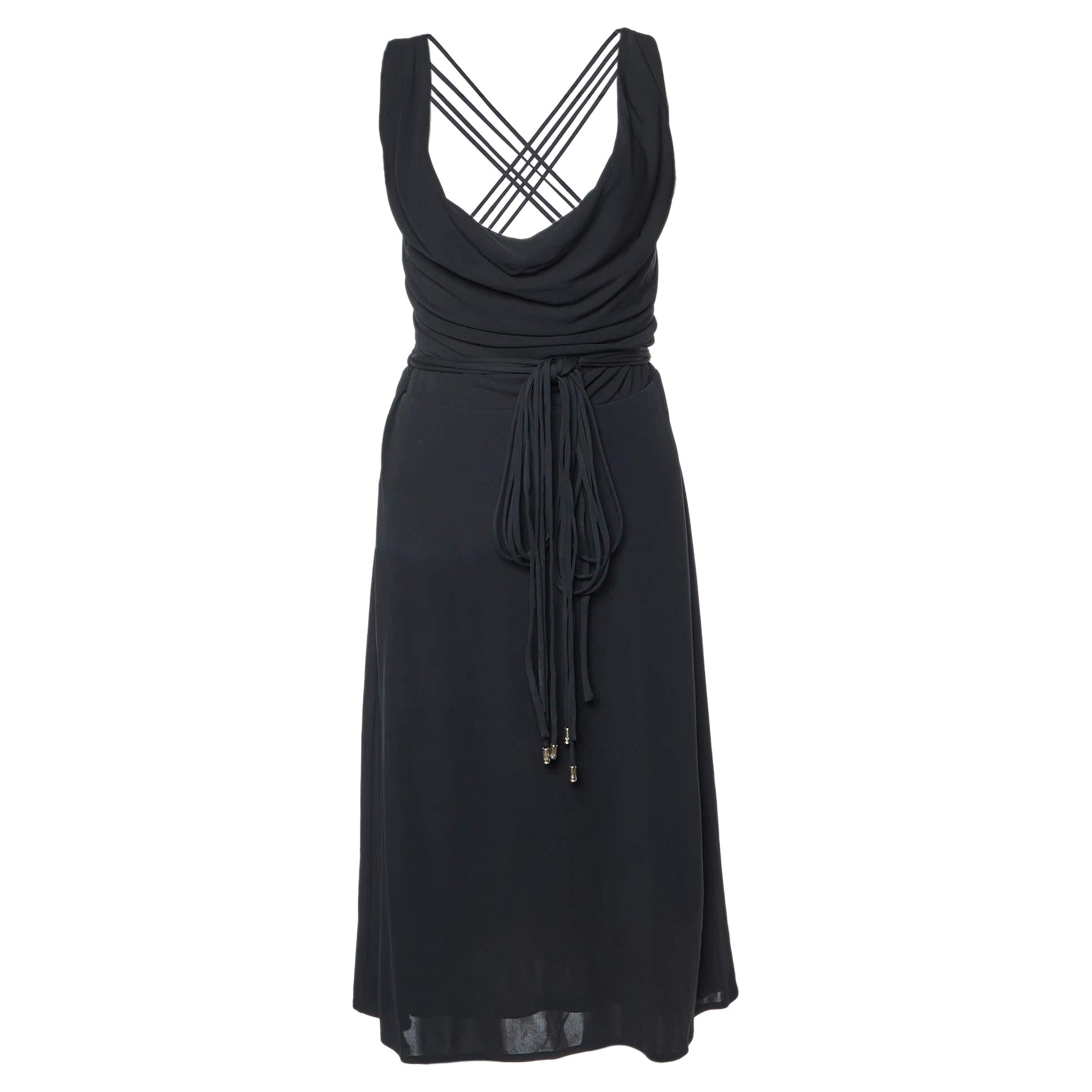 Versace Black Crepe Lace Up Back Sleeveless Dress L For Sale