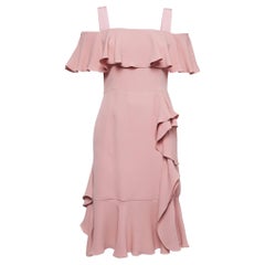 Alexander McQueen Pink Silk Ruffled Midi Dress S