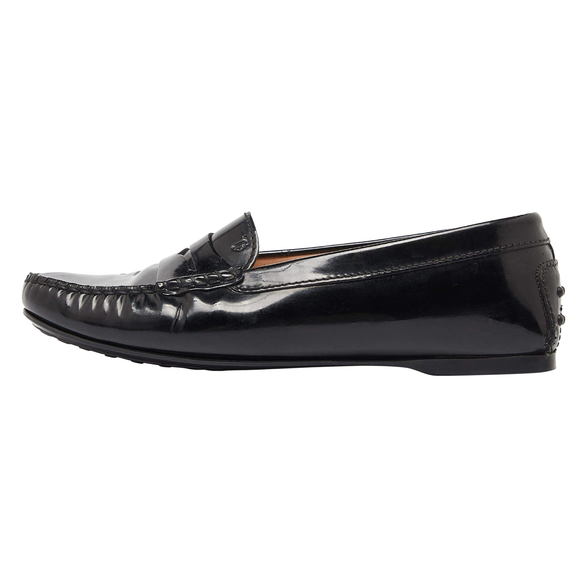 Tod's Black Patent Leather Penny Slip On Loafers Size 37 For Sale