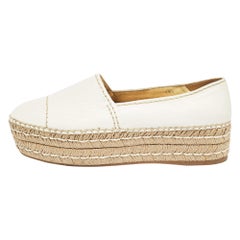 Prada White Leather Platform Slip On Espadrille Flats Size 40.5