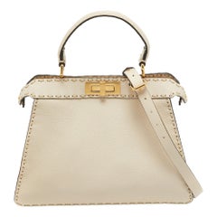 Borsa Fendi Crema Selleria in pelle Media Peekaboo ISeeU con manico superiore