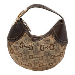 Gucci Beige/Ebony Horsebit Print Canvas and Leather Mini Hobo