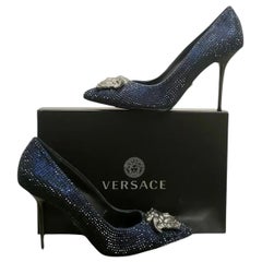 New Versace Blue Sapphire Crystal Palazzo Pump Shoes 39 - 9