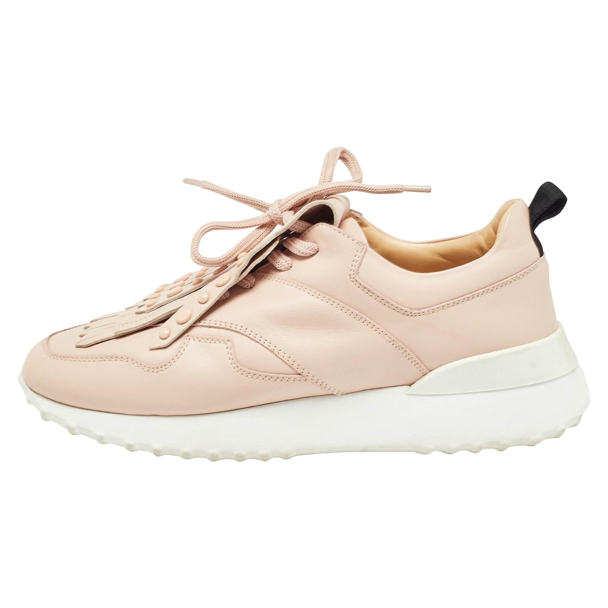 Tod's Pink Leather Fringe Details Low Top Sneakers Size 37 For Sale