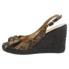 Valentino Black/Beige Lace and Mesh Wedge Espadrille Sandals Size 39.5