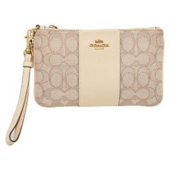 Coach Beige Signature canvas and Leather Wristlet Zip Pouch