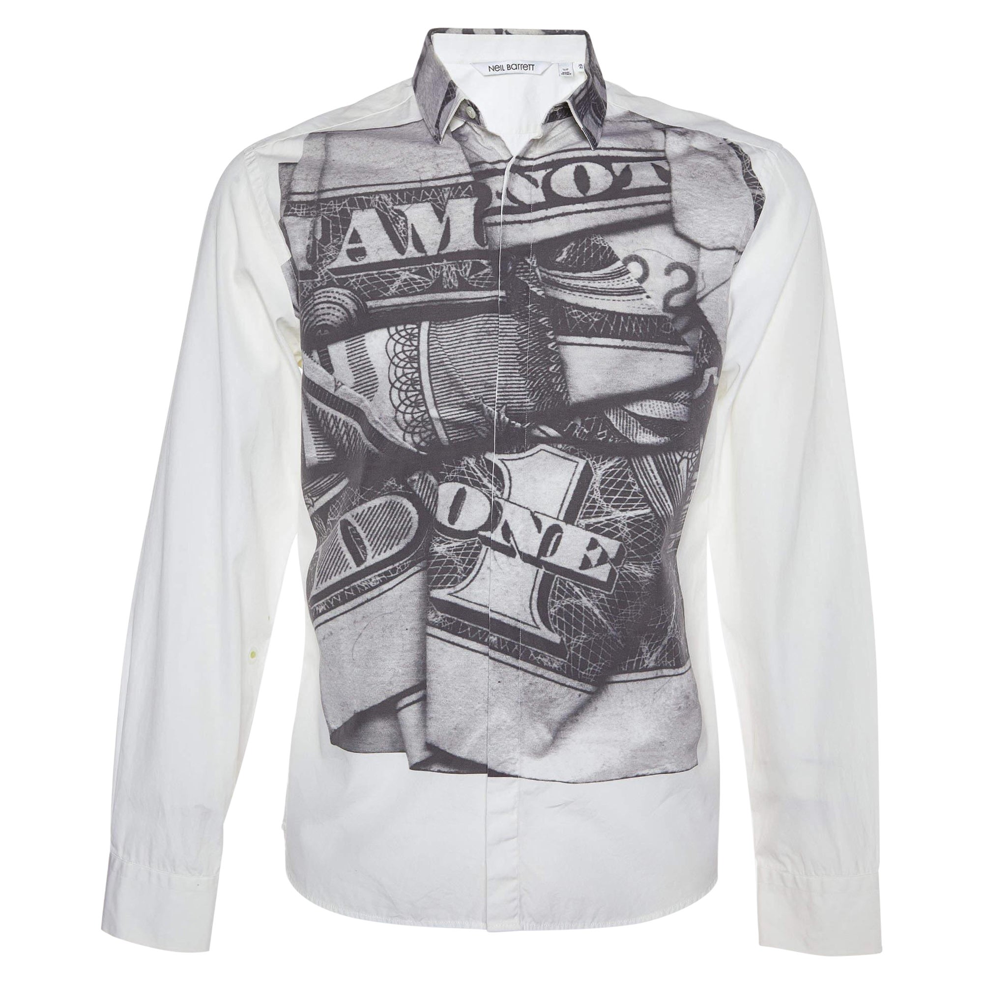 Neil Barrett Grey Printed Poplin Shirt L For Sale