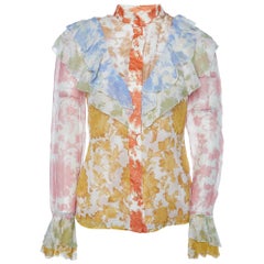 Zimmermann Camisa con volantes en mezcla de seda y estampado floral multicolor XS
