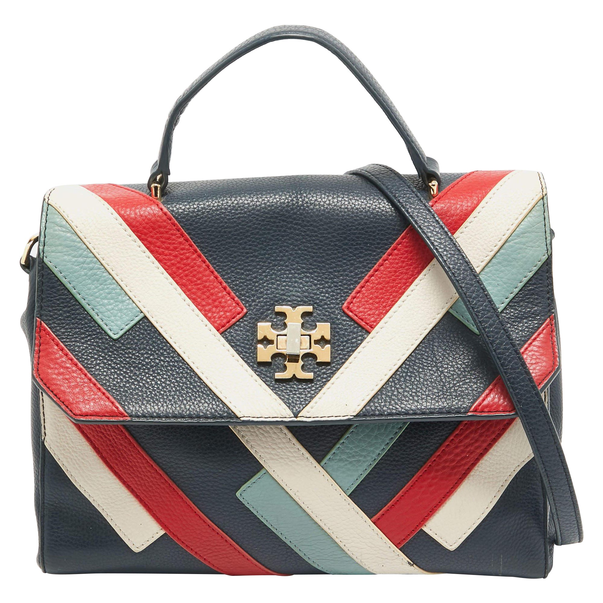 Tory Burch Multicolor Leather Stripe Kira Top Handle Bag For Sale