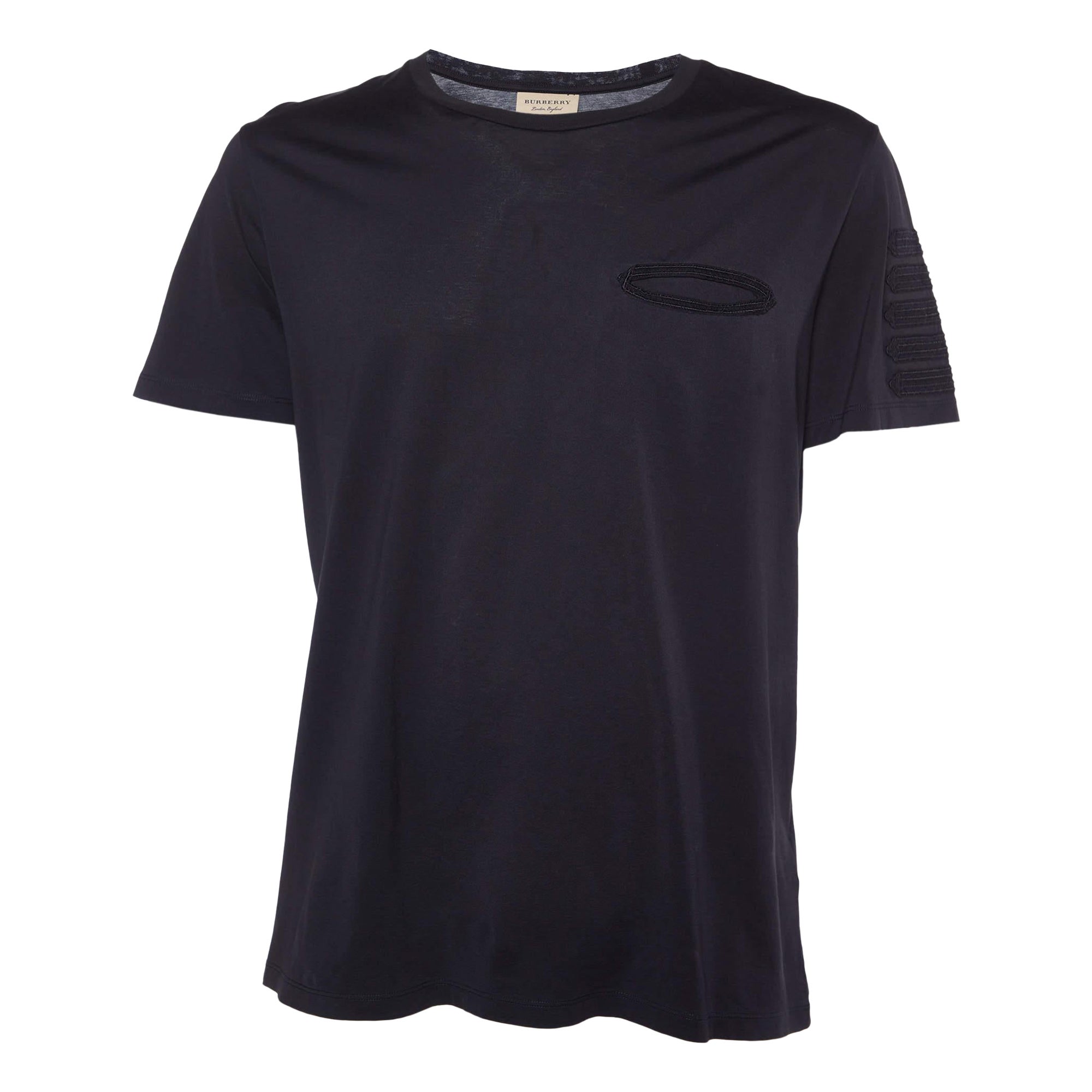 Burberry Black Cotton Sleeve Detail Crew Neck T-Shirt XL For Sale