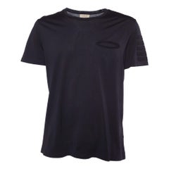 Burberry - T-shirt à col ras du cou en coton noir avec détails des manches XL
