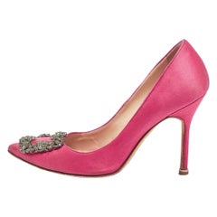 Manolo Blahnik Pink Satin Hangisi Pumps Size 37