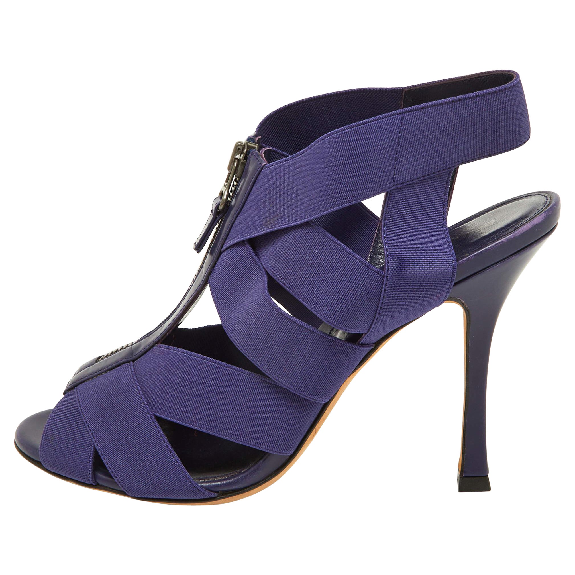 Sergio Rossi Lila Elastic und Leder Riemchensandalen mit Slingback Größe 38
