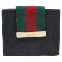 Gucci Black GG Canvas and Leather Web Flap French Wallet