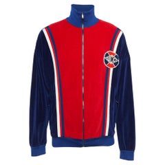Gucci Blue Colorblocked Velour Applique Retro Loose Jacket M
