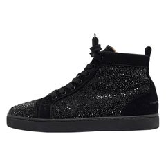 Christian Louboutin Black Suede Louis Strass High Top Sneakers Size 40