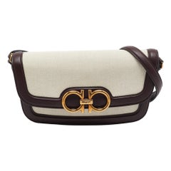 Salvatore Ferragamo Borsa a tracolla Trapezio in pelle canvas borgogna/bianco sporco