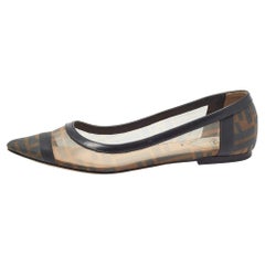 Fendi Black/Beige Mesh and Leather Colibri Ballet Flats Size 38
