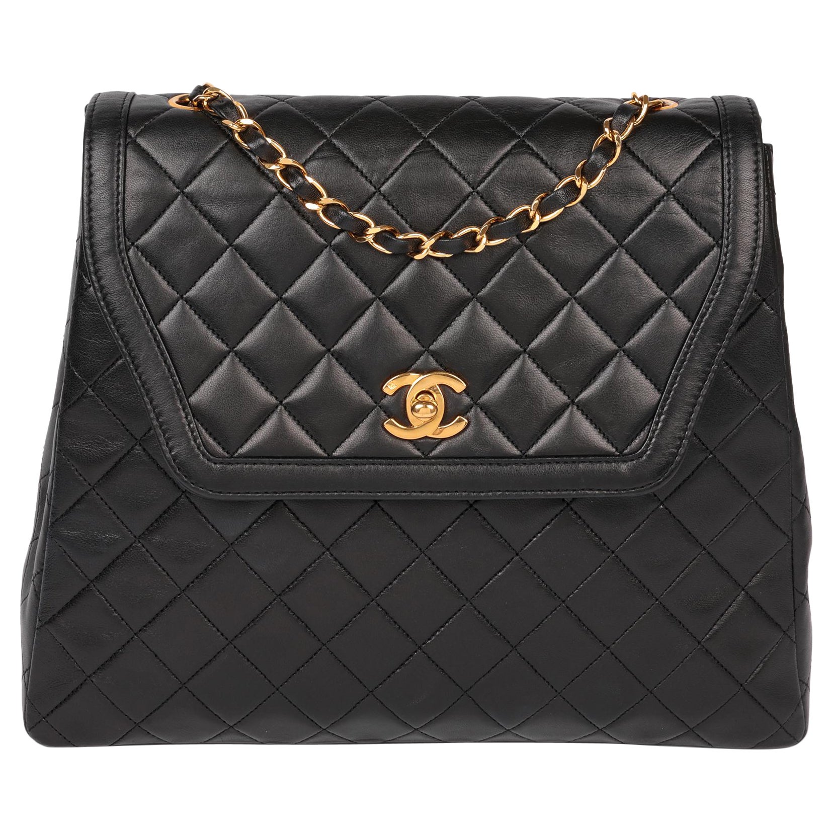 Chanel Black Quilted Lambskin Jumbo Classic Single Flap Bag For Sale