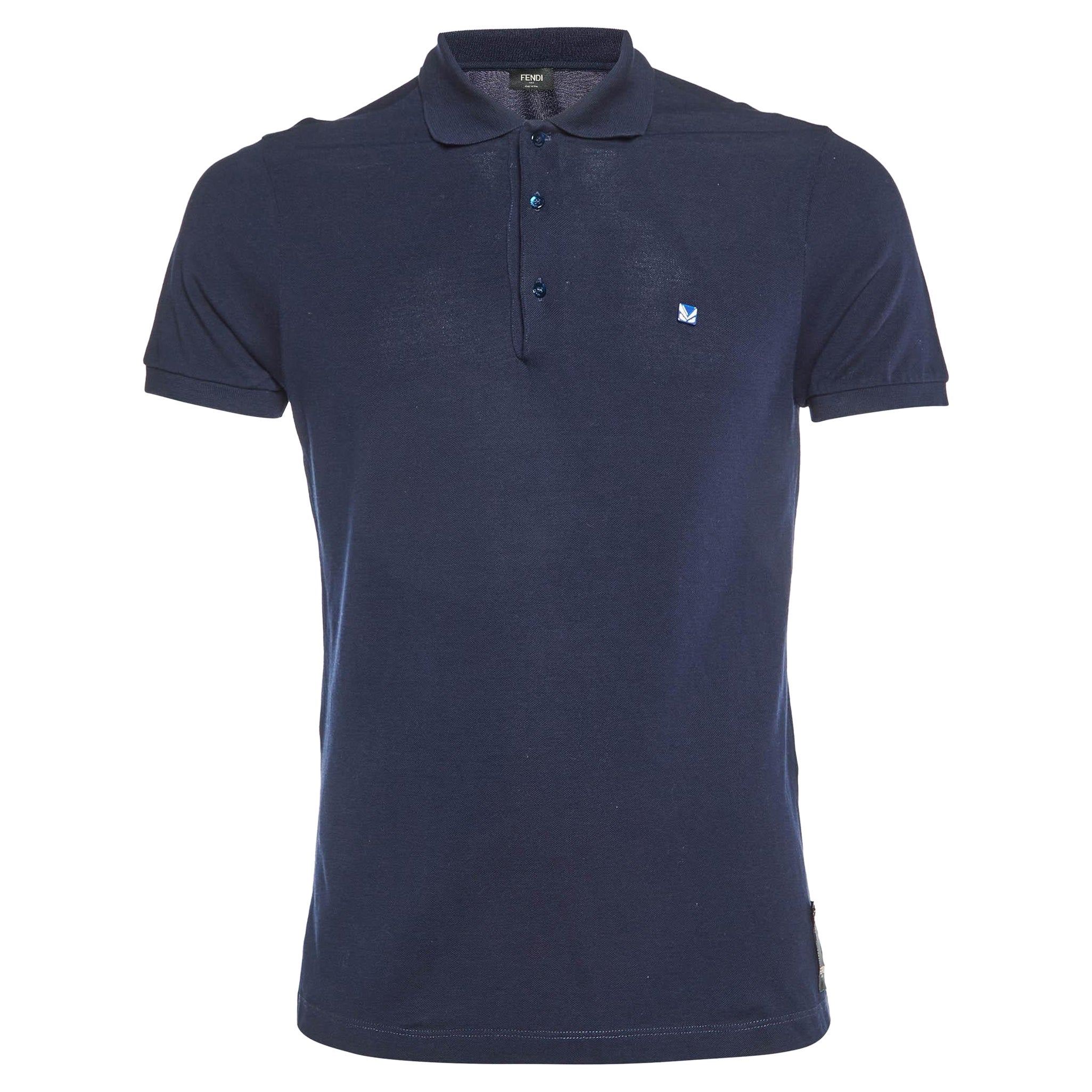 Maglietta Polo Fendi in cotone piqué blu navy T S