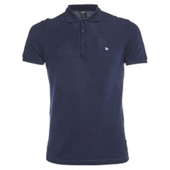 Fendi Marineblaues Pique-Strick-Polo-T-Shirt aus Baumwolle S