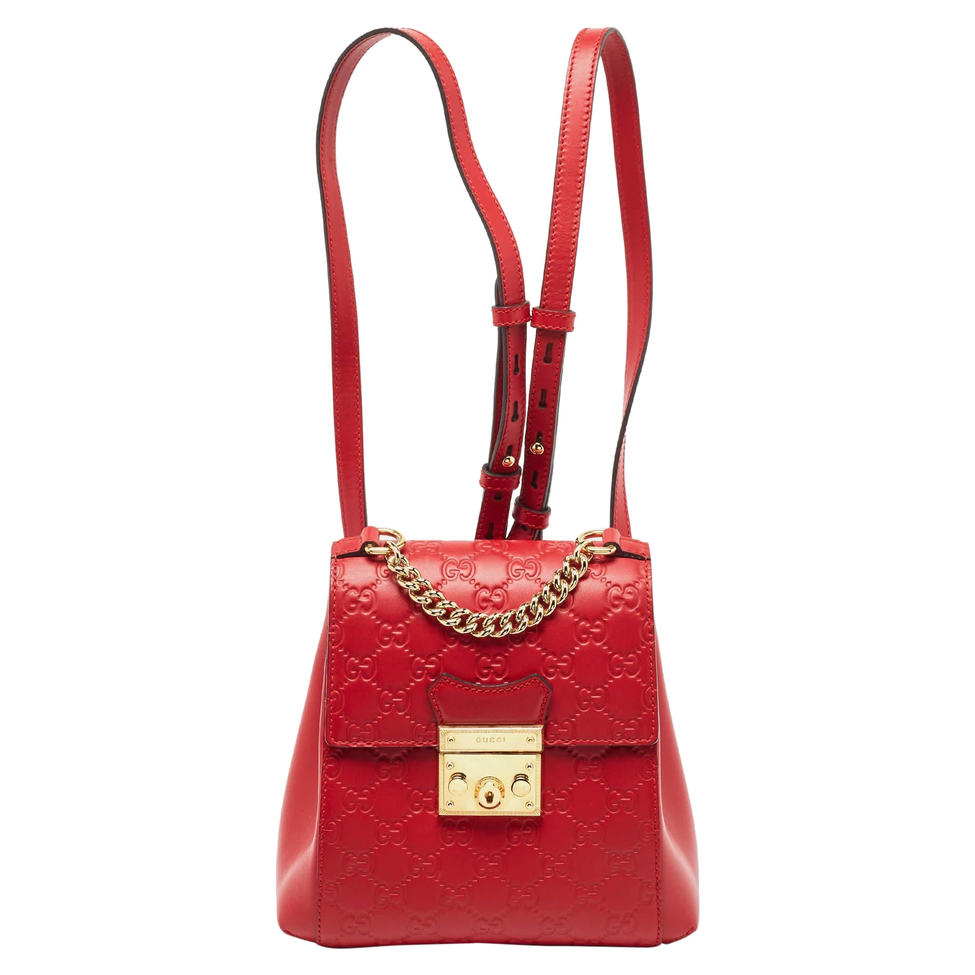 Gucci Red Guccissima Leather Padlock Backpack